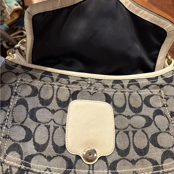 Coach Y2K L0773-11772 Bleeker Denim Signature C Flap Satchel w White Leather GUC - Picture 16 of 16